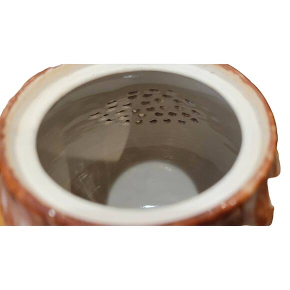 Art Pottery Brown striped and white drip glaze teapot signed - Picture 7 of 13